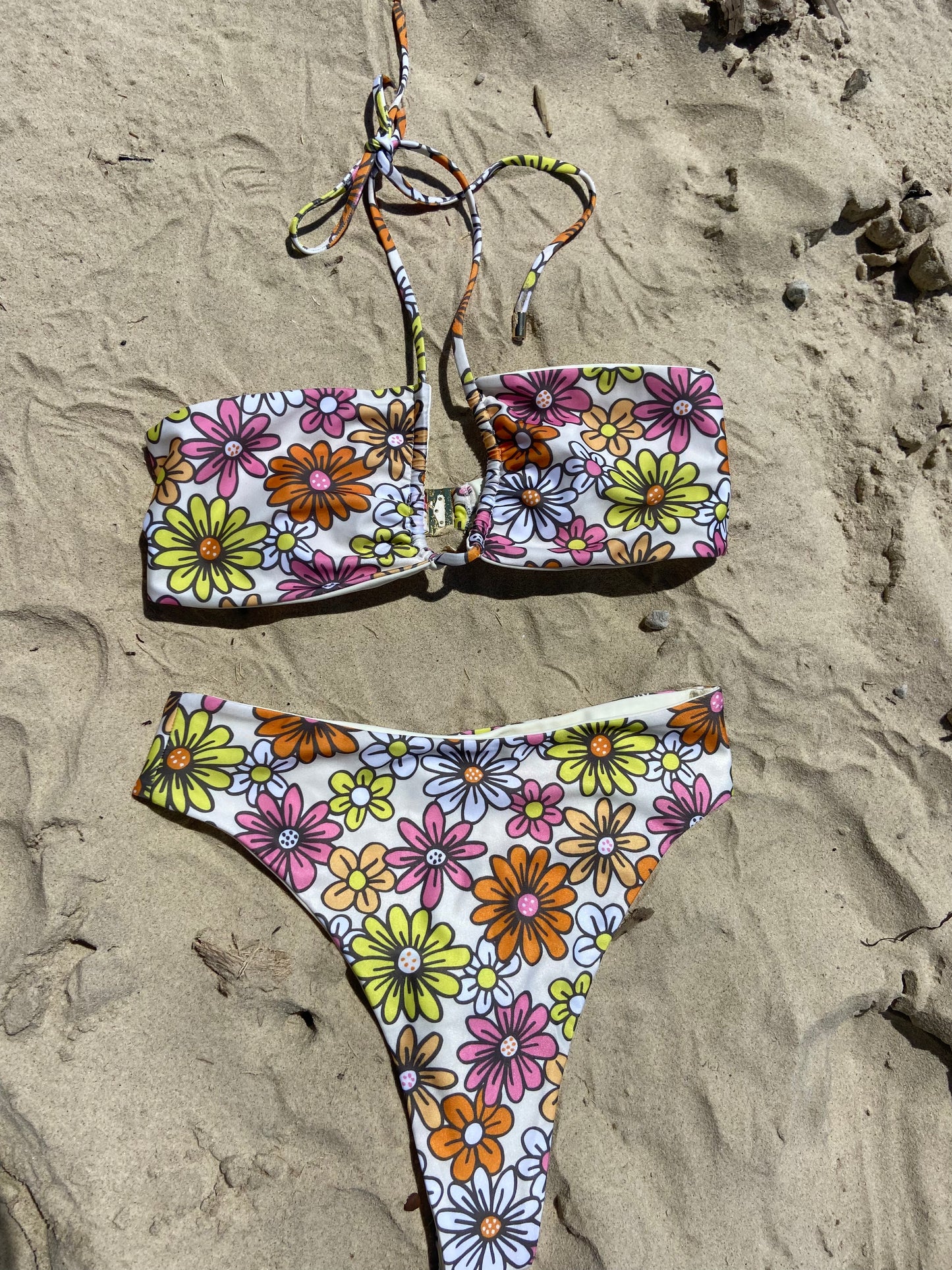 Seventies Style High Waist Bikini Bottom - Flower Power
