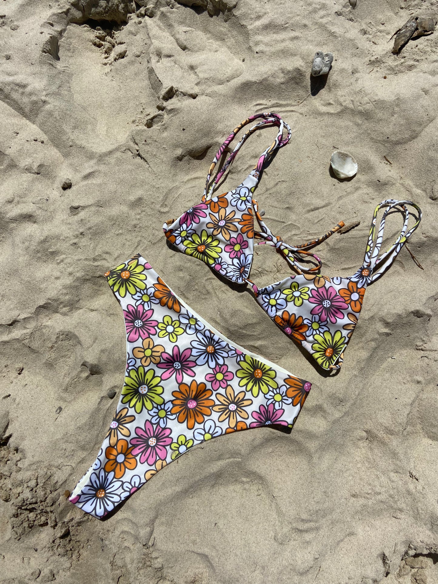 Seventies Style High Waist Bikini Bottom - Flower Power
