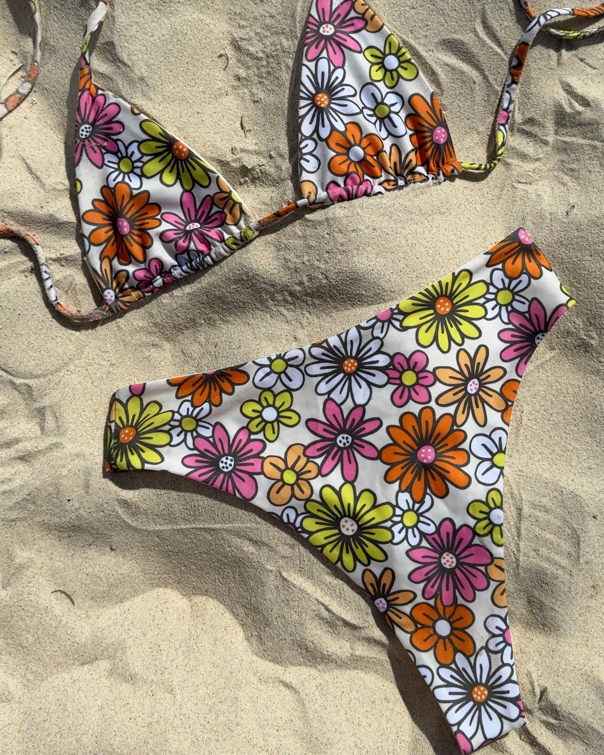Seventies Style High Waist Bikini Bottom - Flower Power