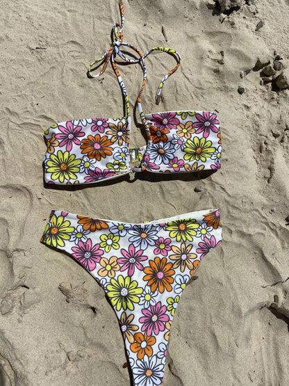 Seventies Style High Waist Bikini Bottom - Flower Power
