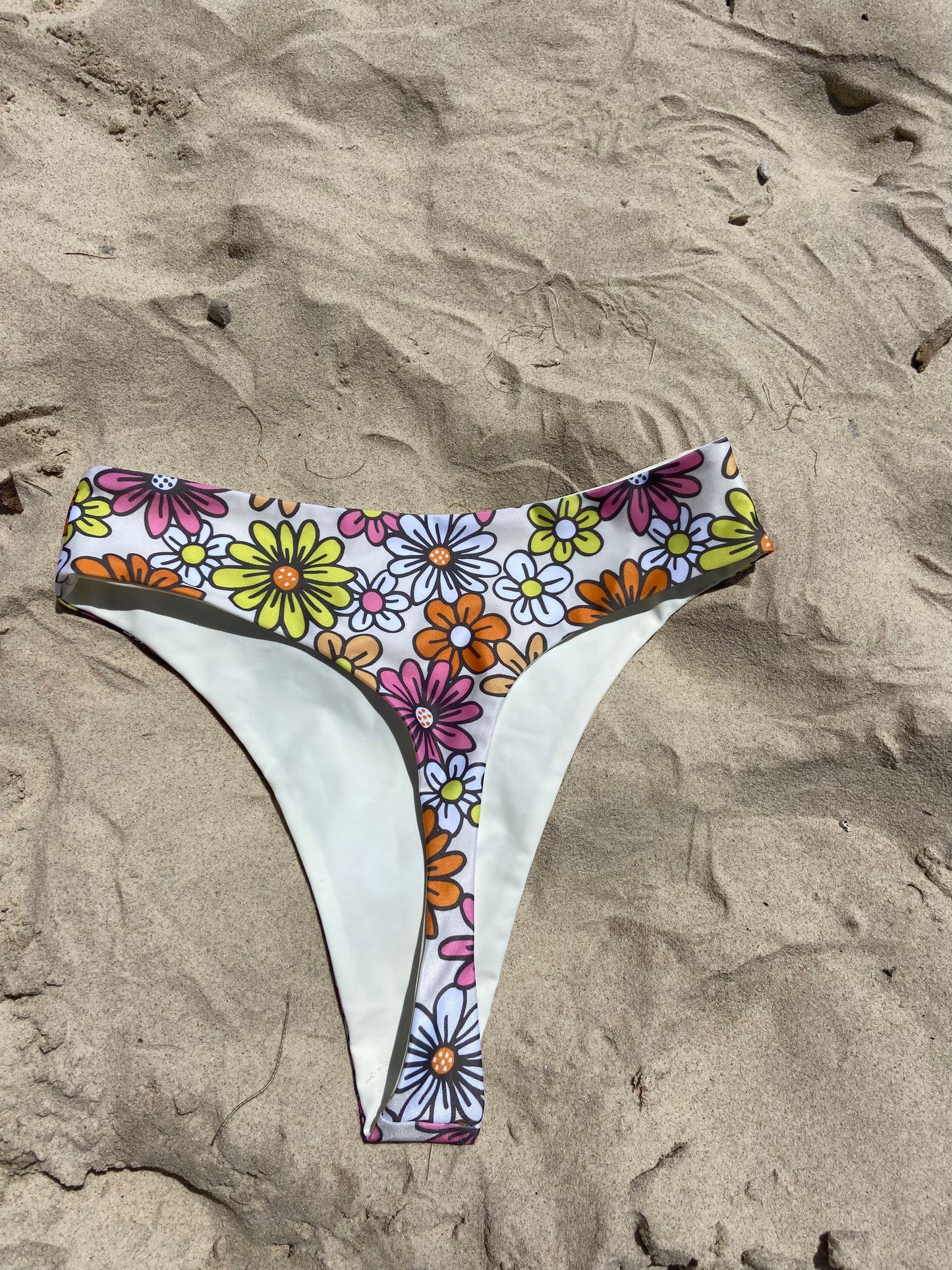 Seventies Style High Waist Bikini Bottom - Flower Power