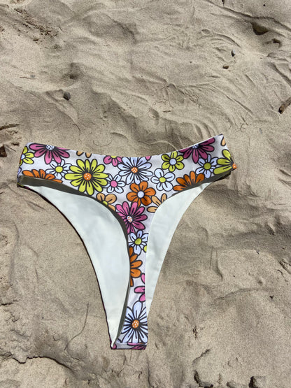 Seventies Style High Waist Bikini Bottom - Flower Power