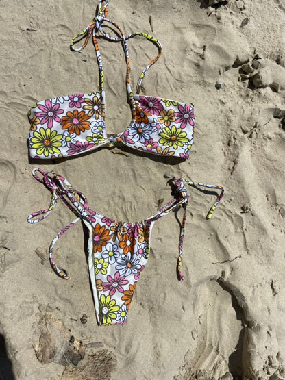 Seventies Style Bikini Top in Flower Power